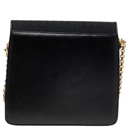 Pre Owned Nina Ricci Black Leather And Nylon Flap Chain Shoulder Bag