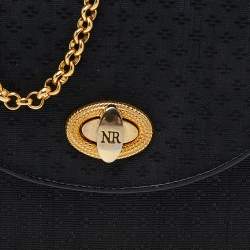 Pre Owned Nina Ricci Black Leather And Nylon Flap Chain Shoulder Bag