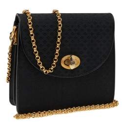 Pre Owned Nina Ricci Black Leather And Nylon Flap Chain Shoulder Bag