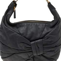 Nina Ricci Dark Grey Pleated Leather Chain Hobo 