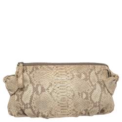 Nina Ricci Beige Python Embossed Leather Clutch