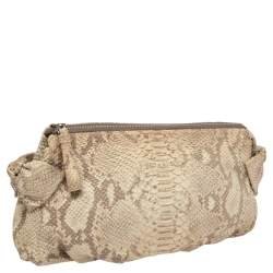 Nina Ricci Beige Python Embossed Leather Clutch
