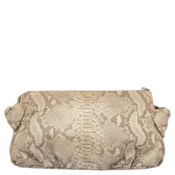 Nina Ricci Beige Python Embossed Leather Clutch