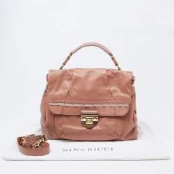 Nina Ricci Rose Beige Leather and Fabric Liane Top Handle Bag