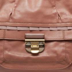 Nina Ricci Rose Beige Leather and Fabric Liane Top Handle Bag