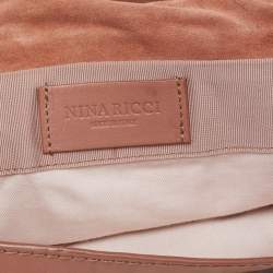 Nina Ricci Rose Beige Leather and Fabric Liane Top Handle Bag