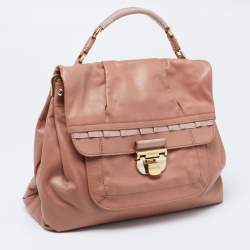 Nina Ricci Rose Beige Leather and Fabric Liane Top Handle Bag