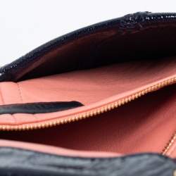 Nina Ricci Navy Blue Crinkle Patent Leather Bow Envelope Flap Clutch