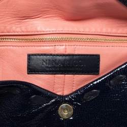 Nina Ricci Navy Blue Crinkle Patent Leather Bow Envelope Flap Clutch