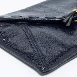 Nina Ricci Navy Blue Crinkle Patent Leather Bow Envelope Flap Clutch