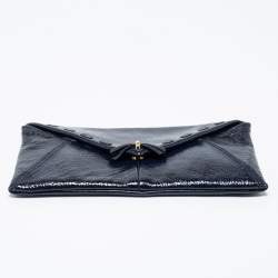 Nina Ricci Navy Blue Crinkle Patent Leather Bow Envelope Flap Clutch