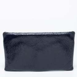 Nina Ricci Navy Blue Crinkle Patent Leather Bow Envelope Flap Clutch