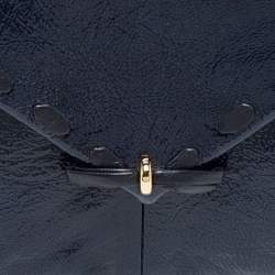 Nina Ricci Navy Blue Crinkle Patent Leather Bow Envelope Flap Clutch