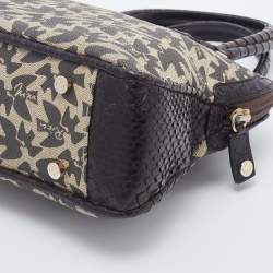 Nina Ricci Dark Brown/Beige Coated Canvas And Python Satchel