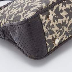 Nina Ricci Dark Brown/Beige Coated Canvas And Python Satchel