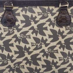 Nina Ricci Dark Brown/Beige Coated Canvas And Python Satchel