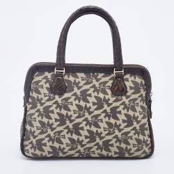 Nina Ricci Dark Brown/Beige Coated Canvas And Python Satchel