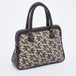 Nina Ricci Dark Brown/Beige Coated Canvas And Python Satchel
