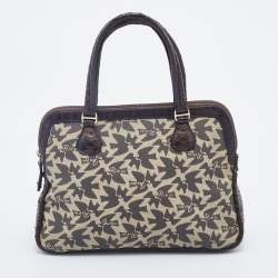 Nina Ricci Dark Brown/Beige Coated Canvas And Python Satchel