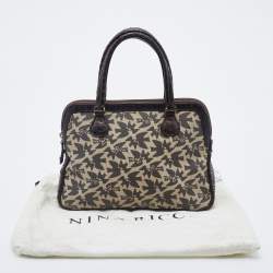 Nina Ricci Dark Brown/Beige Coated Canvas And Python Satchel