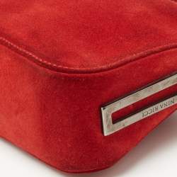 Pre Owned Nina Ricci Red Suede Chainlink Baguette Bag