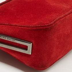 Pre Owned Nina Ricci Red Suede Chainlink Baguette Bag