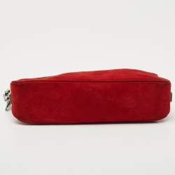 Pre Owned Nina Ricci Red Suede Chainlink Baguette Bag