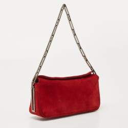 Pre Owned Nina Ricci Red Suede Chainlink Baguette Bag