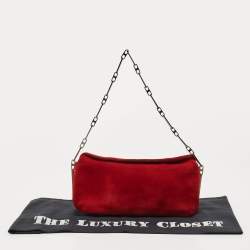 Pre Owned Nina Ricci Red Suede Chainlink Baguette Bag