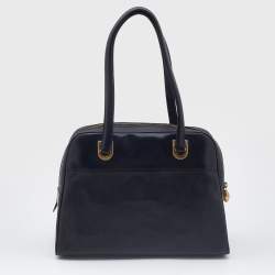 Nina Ricci Black Logo Nylon and Leather Zip Satchel 