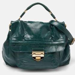 Nina Ricci Green Leather Flap Top Handle Bag