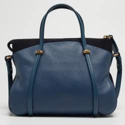 Pre Owned Nina Ricci Two Tone Blue Leather Zip Satchel