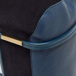 Pre Owned Nina Ricci Two Tone Blue Leather Zip Satchel