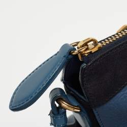 Pre Owned Nina Ricci Two Tone Blue Leather Zip Satchel