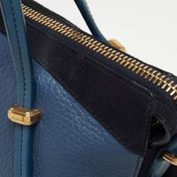 Pre Owned Nina Ricci Two Tone Blue Leather Zip Satchel