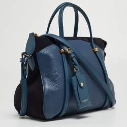 Pre Owned Nina Ricci Two Tone Blue Leather Zip Satchel