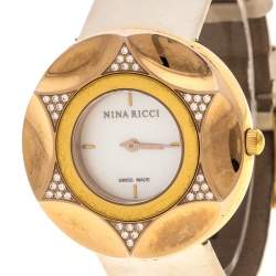 Nina Ricci White Mother Of Pearl Gold Plated Steel Diamonds N024.83 Women's Wristwatch 36 mm