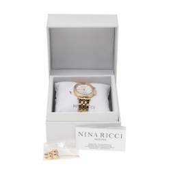 Pre Owned NIna Ricci Silver Yellow Gold Plated Stainless Steel Diamond Classic N067013SM Women's Wristwatch 33 mm
