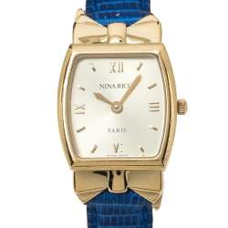 Pre Owned Nina Ricci Royal Blue Leather Gold Plated Women's Wristwatch 19mm