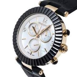 Nina Ricci Mother Of Pearl Black Ceramic Gold Tone Stainless Steel Chronograph Classic N034998SM Women's Wristwatch 40 mm