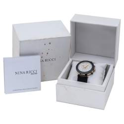 Nina Ricci Mother Of Pearl Black Ceramic Gold Tone Stainless Steel Chronograph Classic N034998SM Women's Wristwatch 40 mm