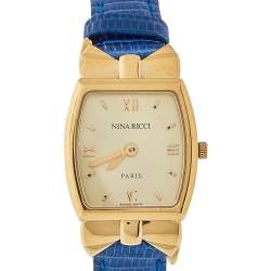 Pre Owned Nina Ricci Royal Blue Leather Gold Plated S971 Women's Wristwatch 20 mm