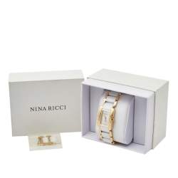 Pre Owned Nina Ricci Silver Gold Plated Stainless Steel Ceramic NO62003SM Women's Wristwatch 24 mm 