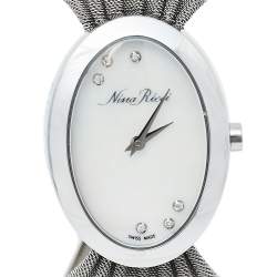 Pre Owned Nina Ricci Mother Of Pearl Stainless Steel Pleated Mesh N035.13 Women's Wristwatch 25 mm