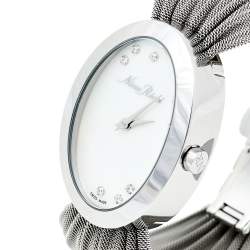 Pre Owned Nina Ricci Mother Of Pearl Stainless Steel Pleated Mesh N035.13 Women's Wristwatch 25 mm