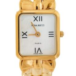 Pre Owned Nina Ricci Mother of Pearl Gold Plated Stainless Steel D950 Women's Wristwatch 18 mm