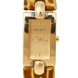 Pre Owned Nina Ricci Gold Plated Stainless Steel Leather N002428 Women’s Wristwatch 16 mm