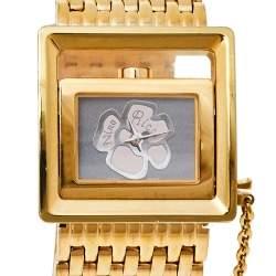 Pre Owned Nina Ricci Grey/Pink Floral Gold Plated Stainless Steel N02253 Women's Wristwatch 22 MM