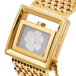 Pre Owned Nina Ricci Grey/Pink Floral Gold Plated Stainless Steel N02253 Women's Wristwatch 22 MM