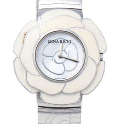 Nina Ricci Mother Of Pearl Enamel Camellia Motif Stainless Steel N051002SM Women's Wristwatch 40 mm